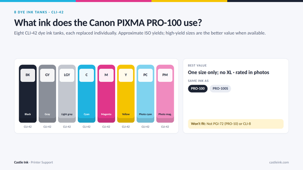 Canon PIXMA PRO-100 ink cartridge chart