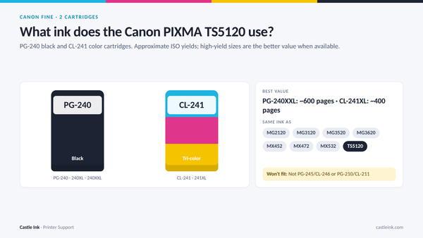 Canon PIXMA TS5120 ink cartridge chart