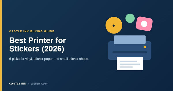 Best printer for stickers 2026: printer illustration with colorful stickers