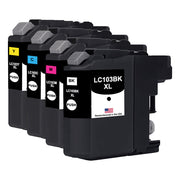Remanufactured for Brother LC103XL Ink Cartridges – High-Yield Combo 4-Pack (Black + Cyan/Magenta/Yellow)
