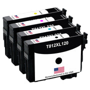 Remanufactured for Epson T812XL Black and 3 Color Combo 4-Pack (T812XL120/T812XL220/T812XL320/T812XL420)