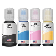 Epson 522 EcoTank Ink Bottles – BCMY 4-Pack (140 ml Black + 70 ml Colors) Compatible