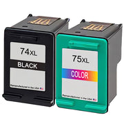 Remanufactured for HP 74XL Black + HP 75XL Tri-Color Combo Pack