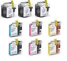 Compatible Brother LC10E Ink Cartridges (9-pack with 3 black and 2 of each color) - For Brother MFC-J6925DW Printers