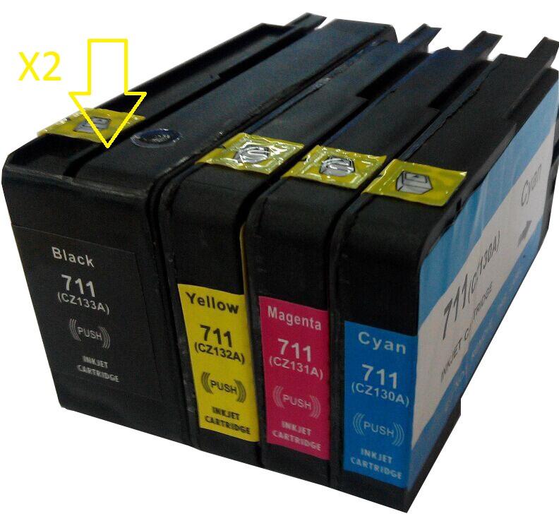 HP 711XL Ink Cartridge Set of 5 (2 Black + 1 Each Cyan, Magenta, Yellow)