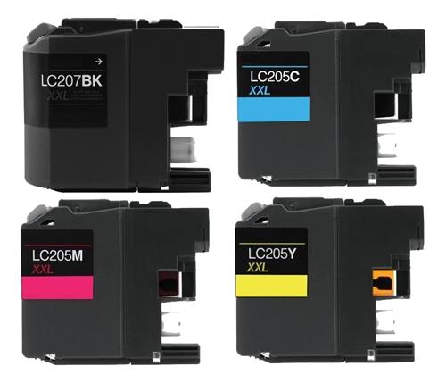 Set of 4 Ink Cartridges for Brother LC207 and LC205: 1 Each of Black, Cyan, Magenta, & Yellow